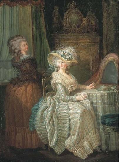 Attributed to henry pether Dame elegante a sa table de toilette avec une servante Sweden oil painting art